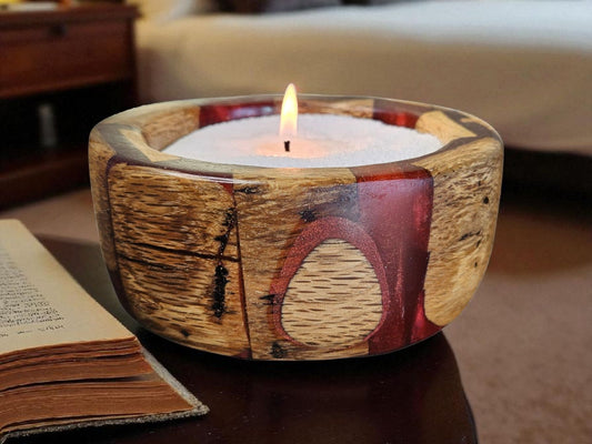 Red Epoxy and Pecan Dish 6" x 3" #625