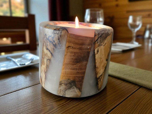 Cream Epoxy with Spalted Maple Dish 6" x 5" #626