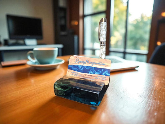 Aqua & Maple Business Card and Pen Holder #632