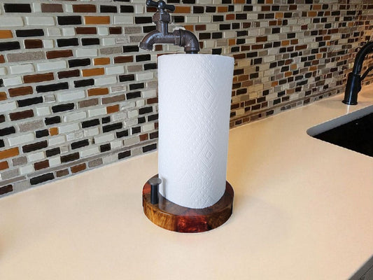 Pecan with Red Epoxy Paper Towel Holder 8" #642