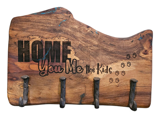 Pecan Coat & Key Rack – “Home You Me the Kids” Design 18" x 12" #641