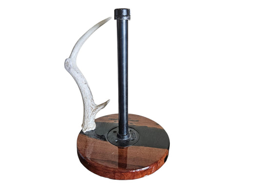 Rustic Antler Paper Towel Holder – Wood & Epoxy Base 9" #644