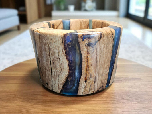 Handcrafted Maple and Blue/Green Epoxy Bowl 7" x 4" #645