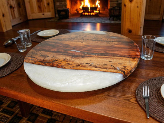 Pecan Lazy Susan w/Pearl White Epoxy 18" #648