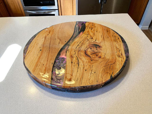 Pecan Lazy Susan with Color Shifting Epoxy 14" #670