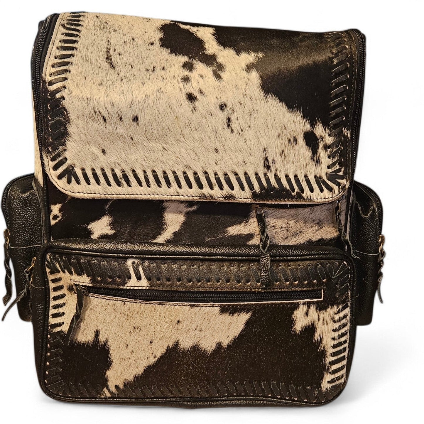 Black Leather Cowhide Backpack #745