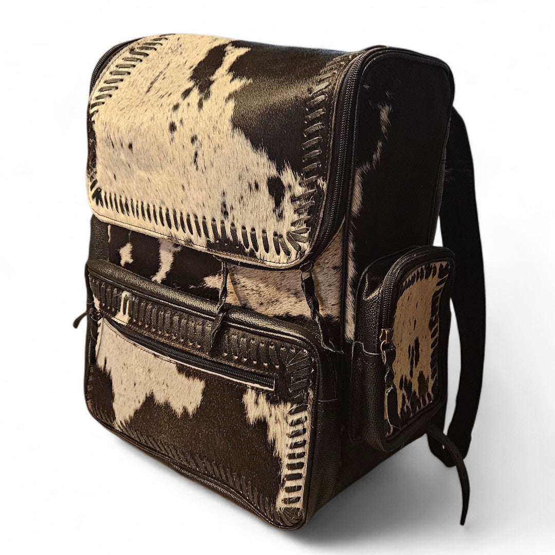 Black Leather Cowhide Backpack #745