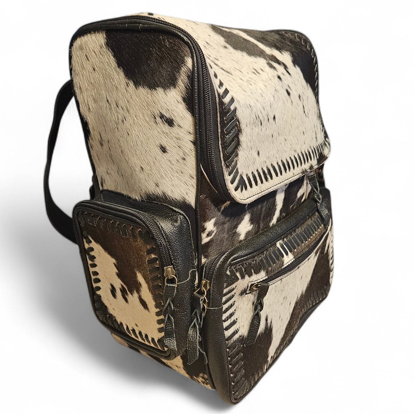 Black Leather Cowhide Backpack #745
