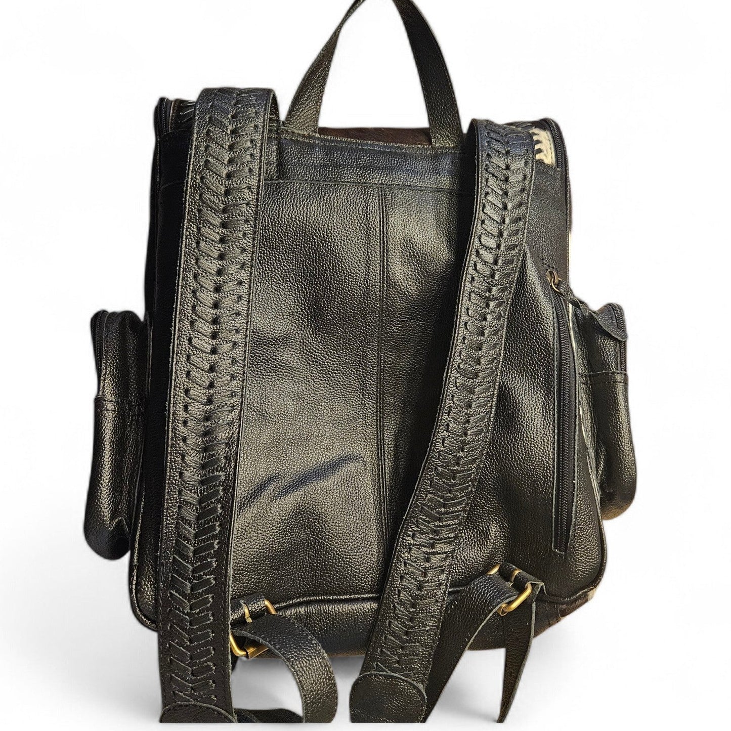 Black Leather Cowhide Backpack #745