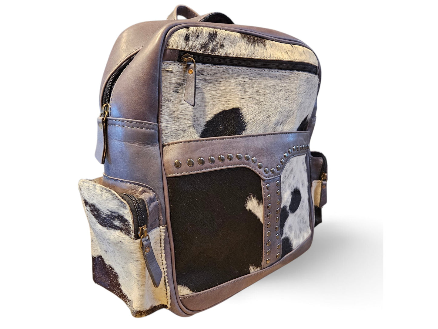 Gray Leather and  Cowhide Backpack #795