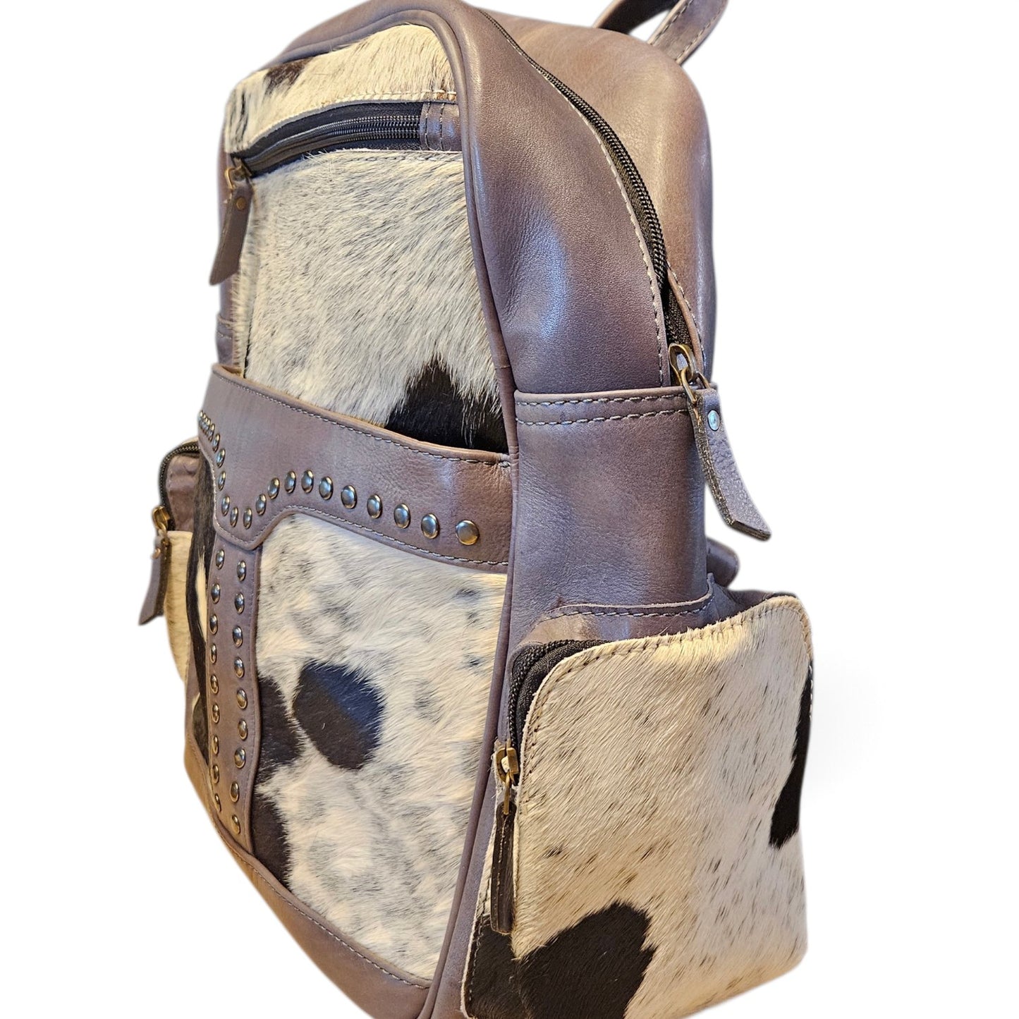 Gray Leather and  Cowhide Backpack #795