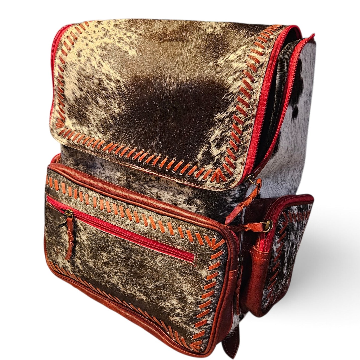 Red Leather Cowhide Backpack #796