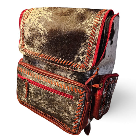 Red Leather Cowhide Backpack #796