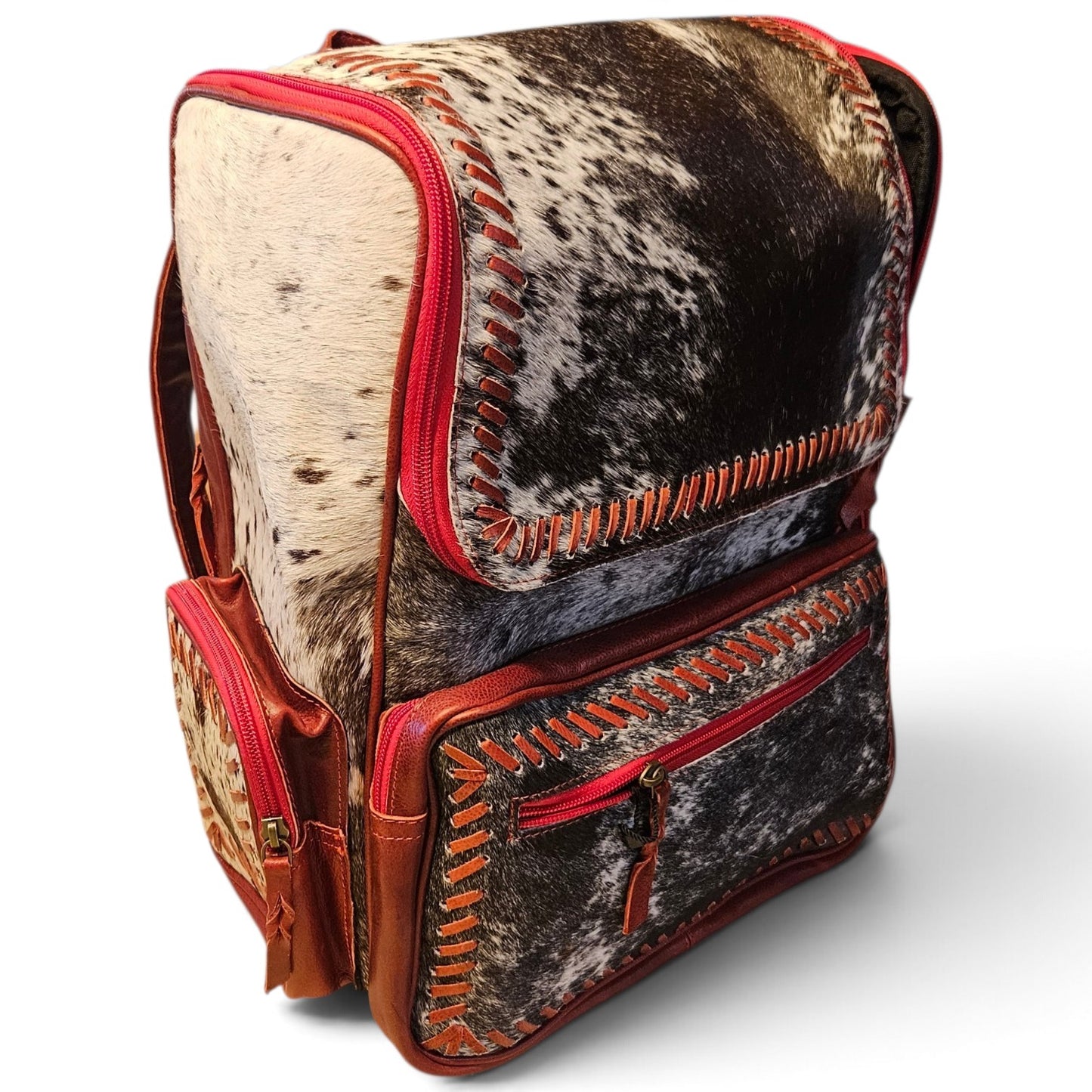 Red Leather Cowhide Backpack #796