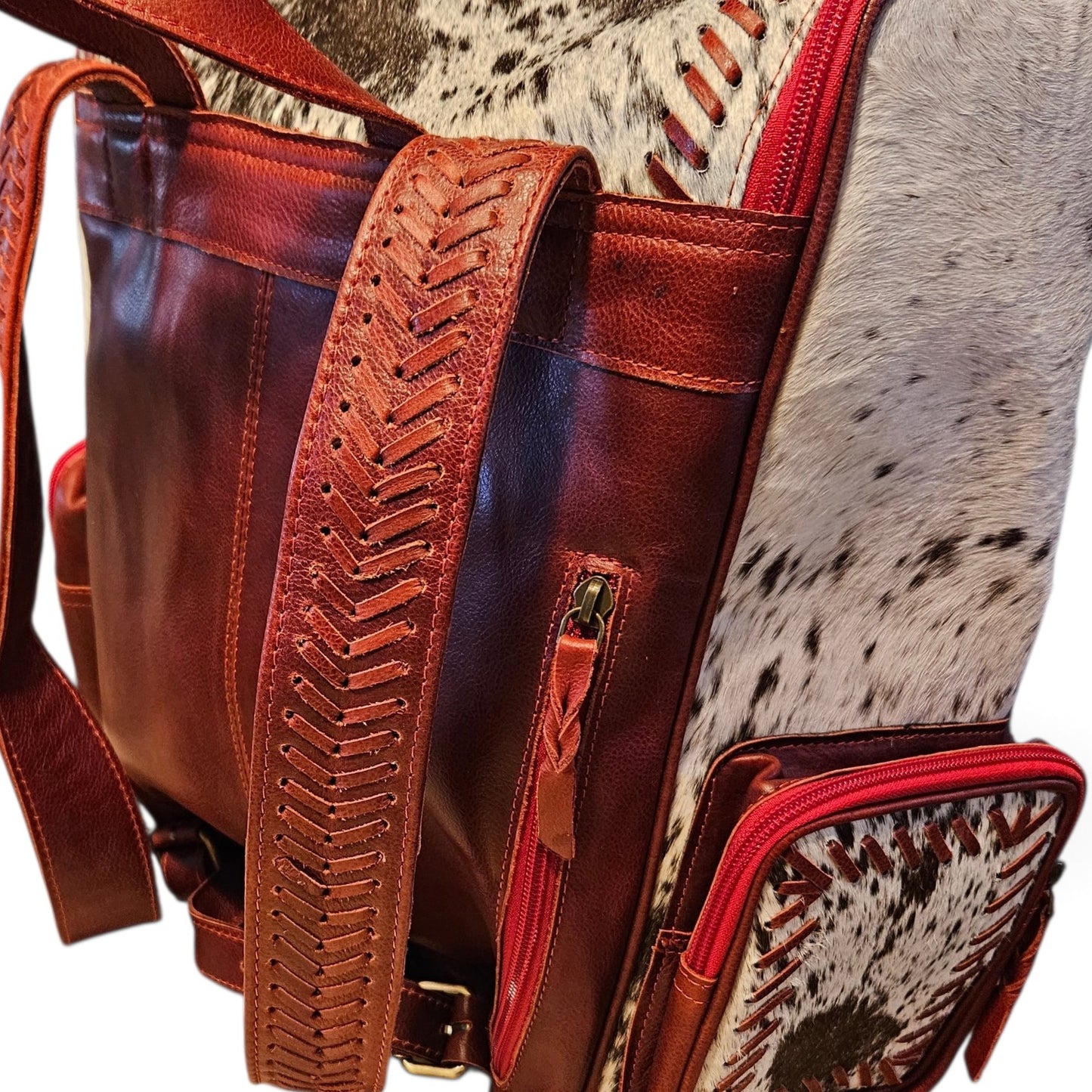 Red Leather Cowhide Backpack #796