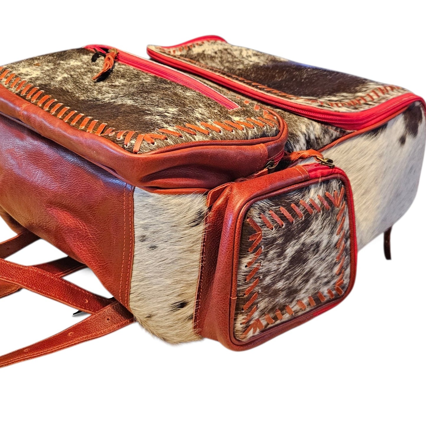 Red Leather Cowhide Backpack #796