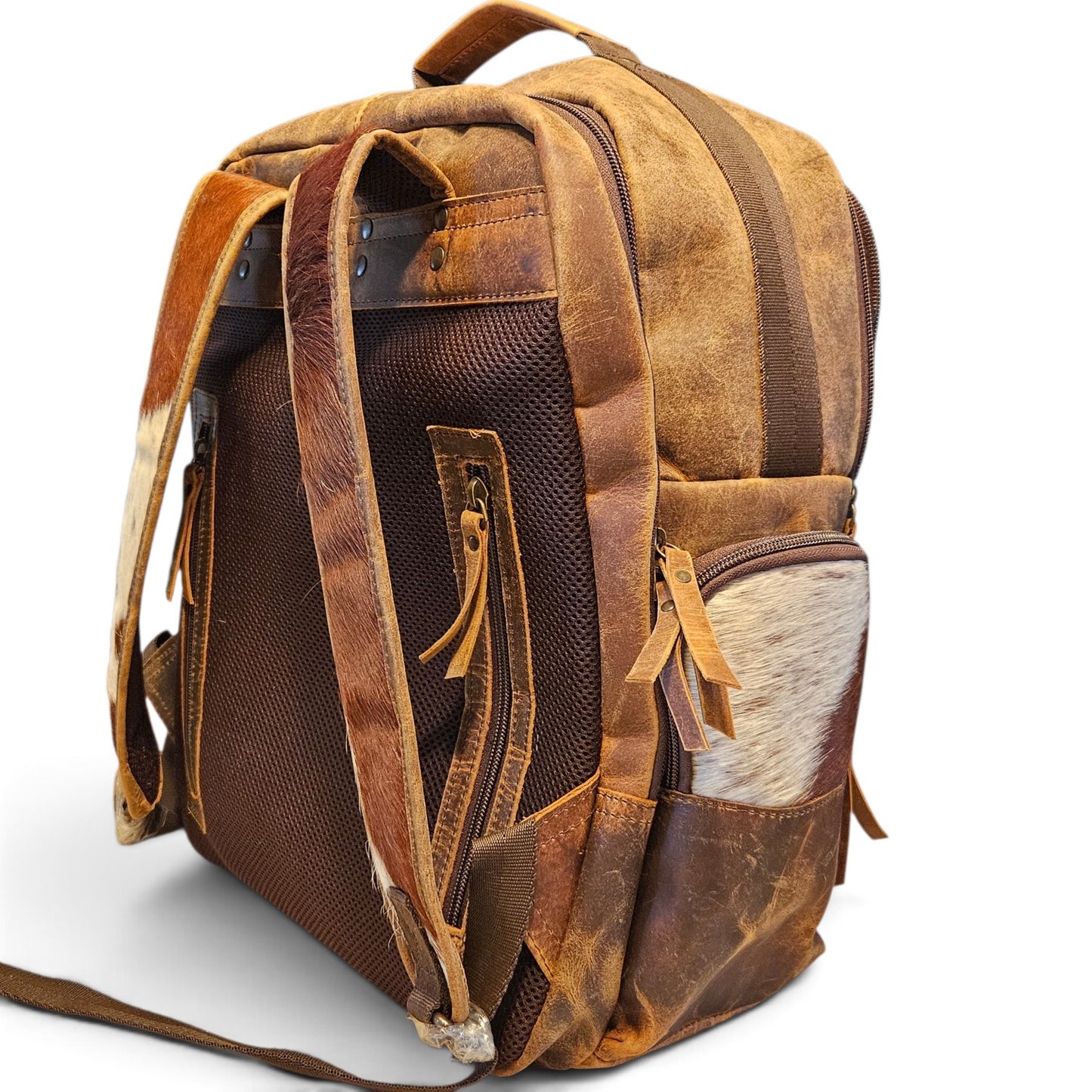 Brown Leather Cowhide Backpack 798#