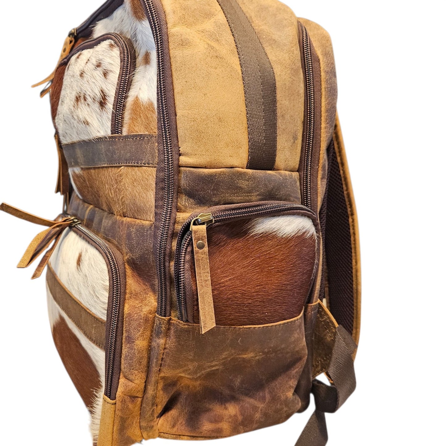 Brown Leather Cowhide Backpack 798#