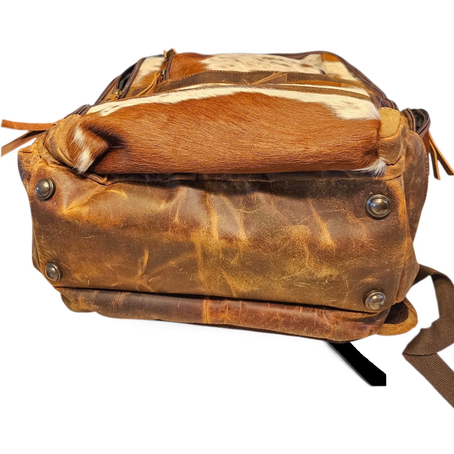 Brown Leather Cowhide Backpack 798#