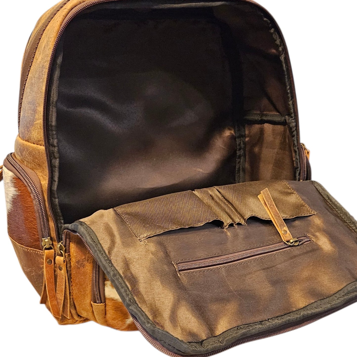 Brown Leather Cowhide Backpack 798#