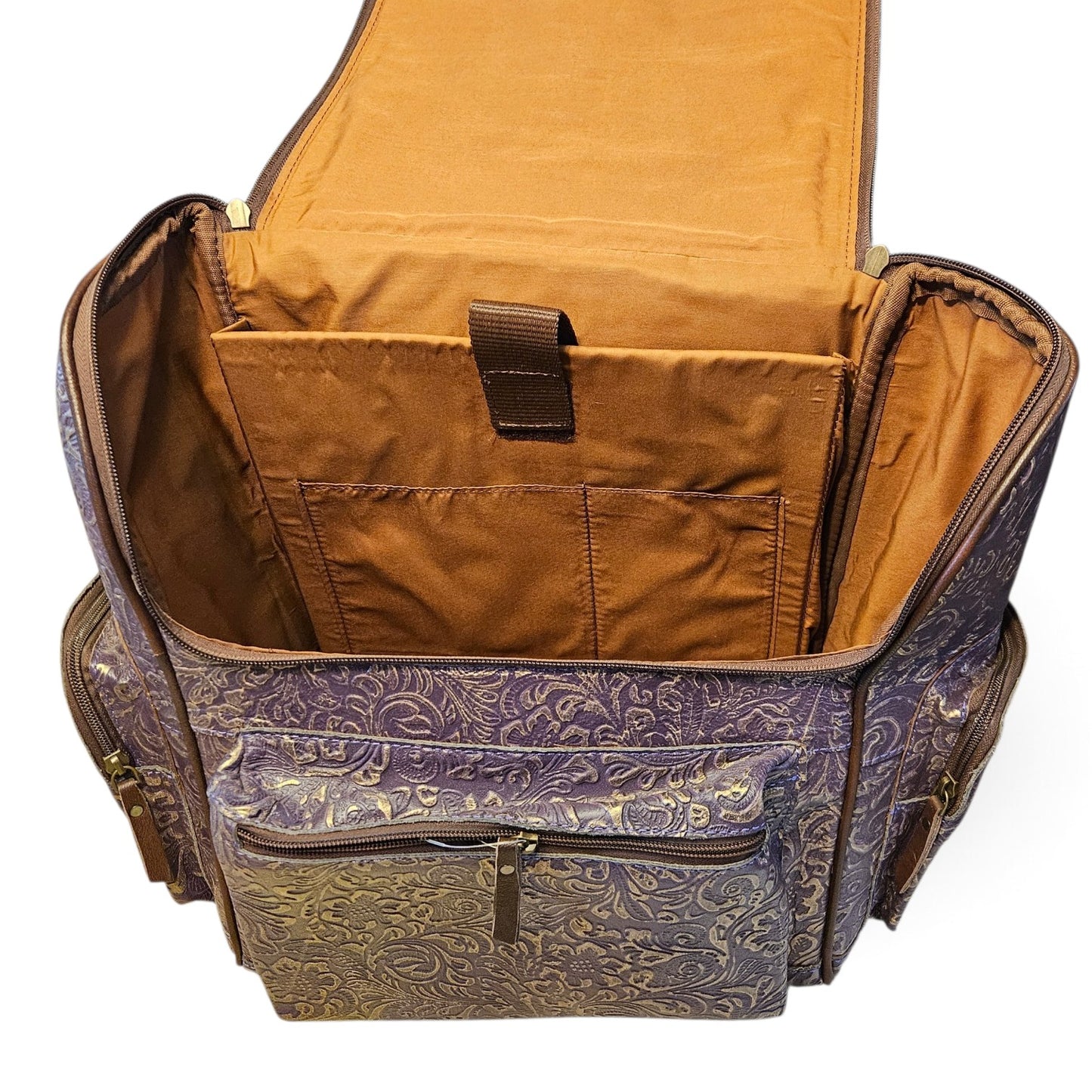 Purple Leather Gold Embossed Cowhide Backpack #799