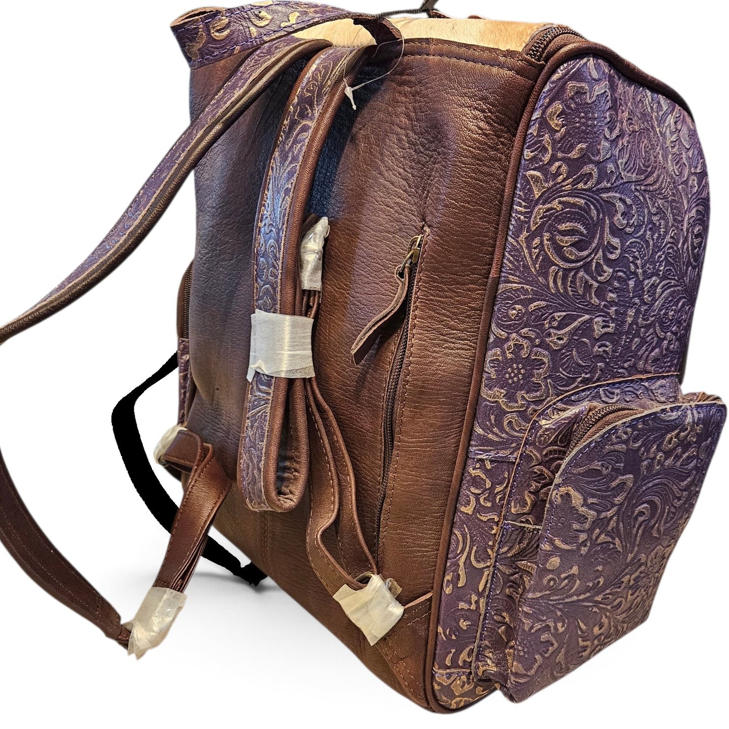 Purple Leather Gold Embossed Cowhide Backpack #799