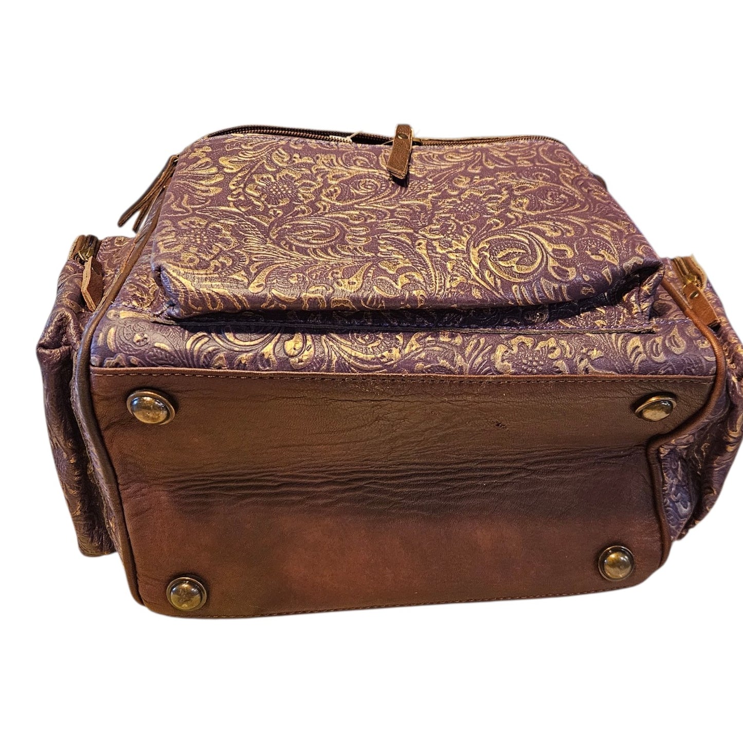 Purple Leather Gold Embossed Cowhide Backpack #799