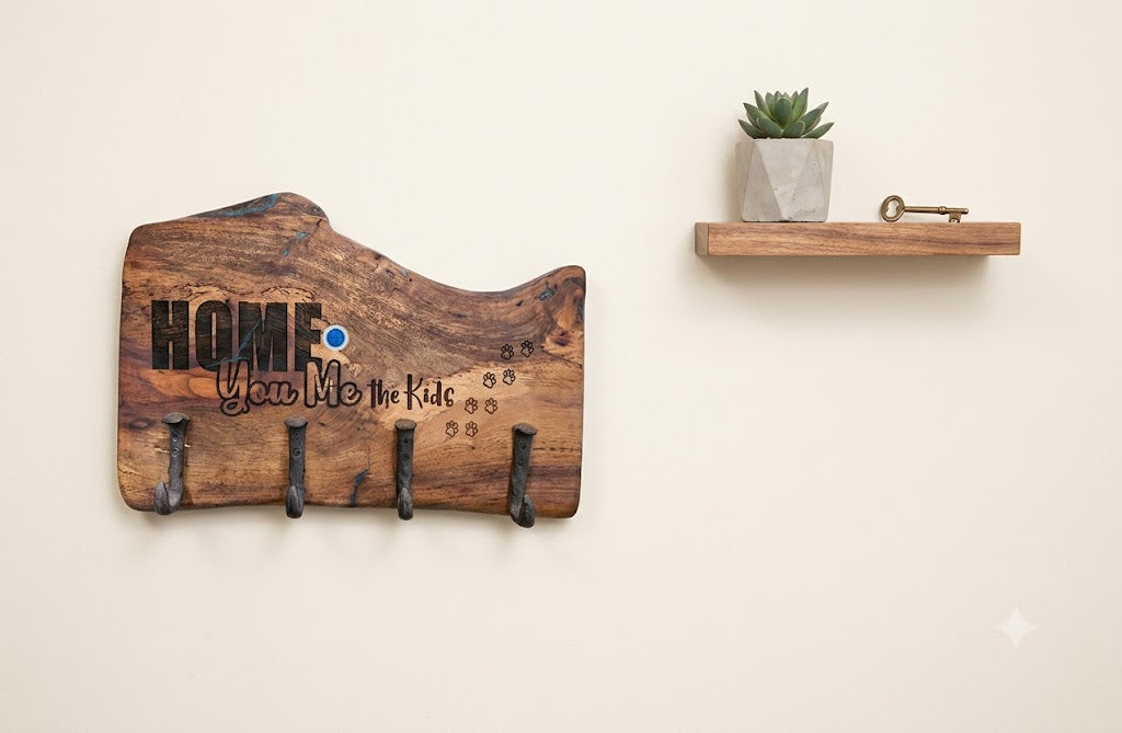 Pecan Coat & Key Rack – “Home You Me the Kids” Design 18" x 12" #641