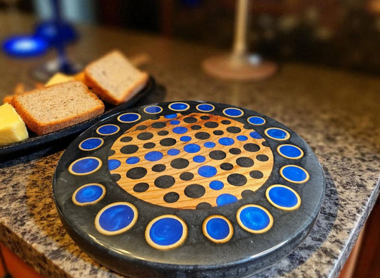 Bamboo with Blue Epoxy Lazy Susan 14" #671