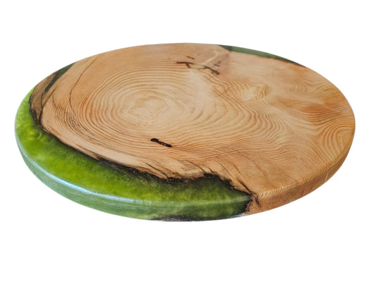 White Oak and Army Green 14" Lazy Susan #700