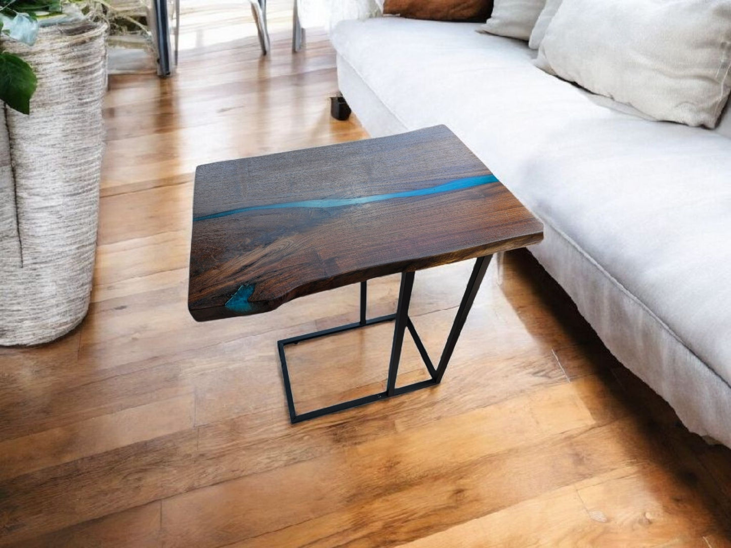 Walnut C Channel Table  with Turquoise Resin #684