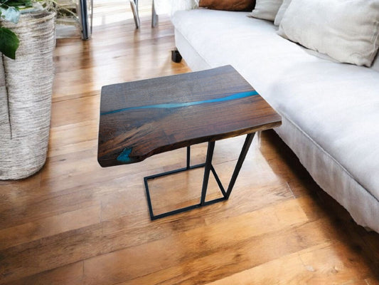 Walnut C Channel Table  with Turquoise Resin #684