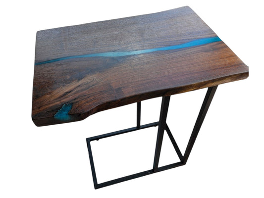 Walnut C Channel Table  with Turquoise Resin #684