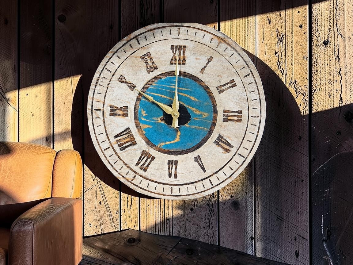 Rustic Turquoise Clock 20" Round #781