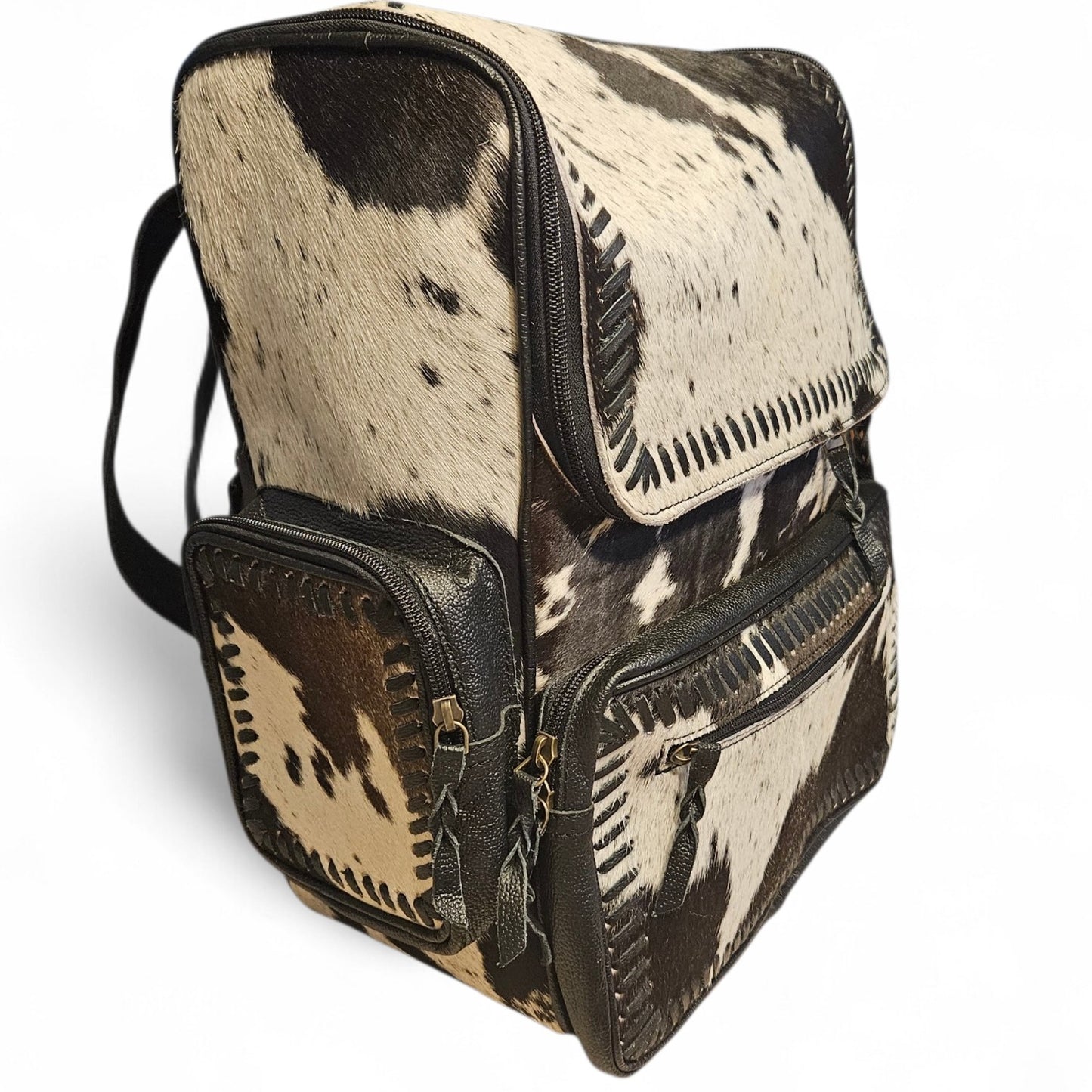 Black Leather Cowhide Backpack #745